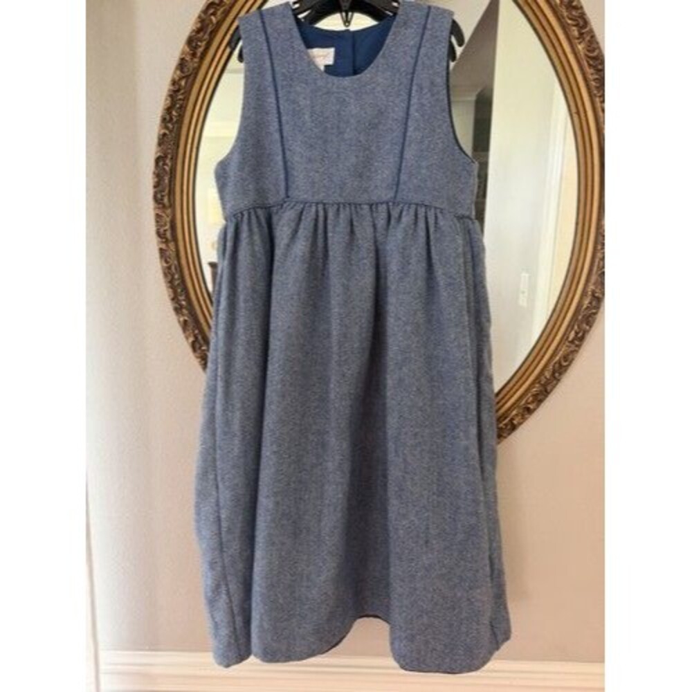 Strasburg Girls 7 Blue A-Line Knee Dress Wool/Nylon Lined Button Round Neck